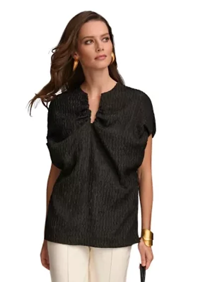 Women's Textured Split Neck Blouse