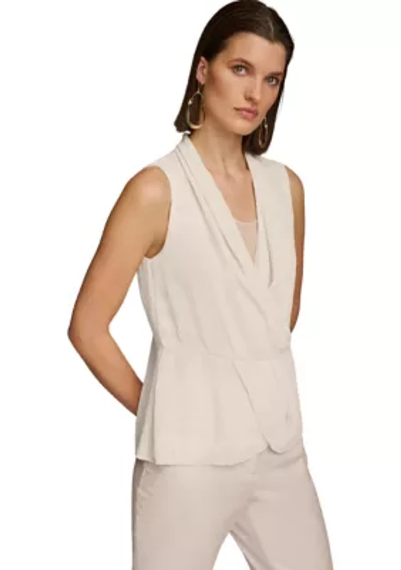 Women's Sleeveless Textured Crepe Peplum Blouse