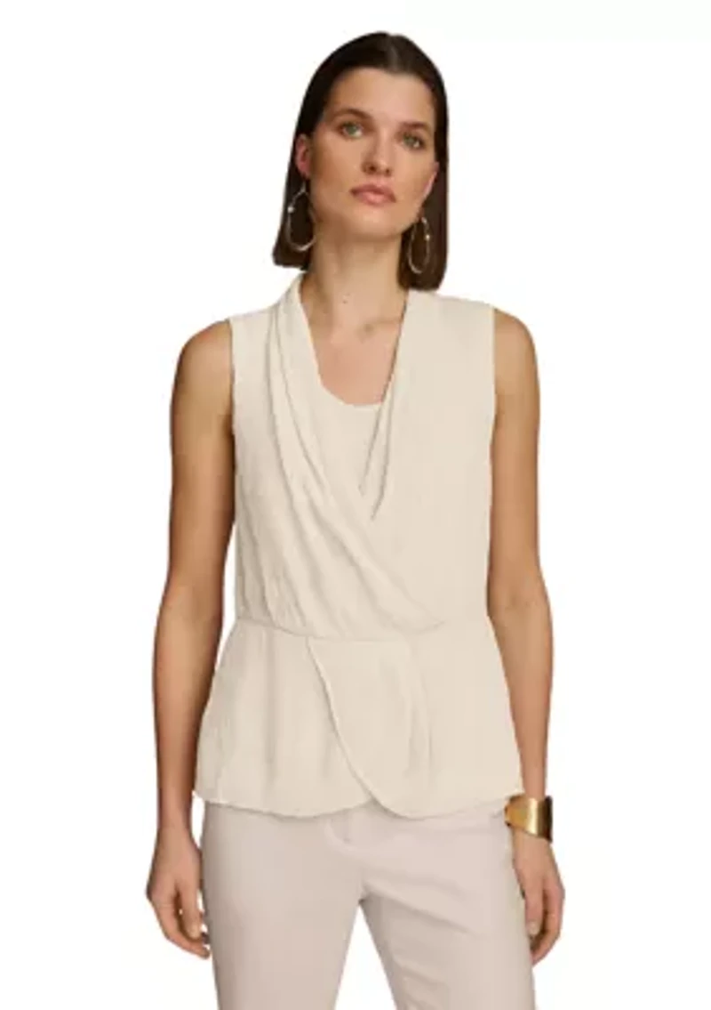 Women's Sleeveless Textured Crepe Peplum Blouse
