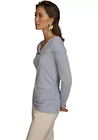 Women's Long Sleeve V-Neck Hardware Knit Top