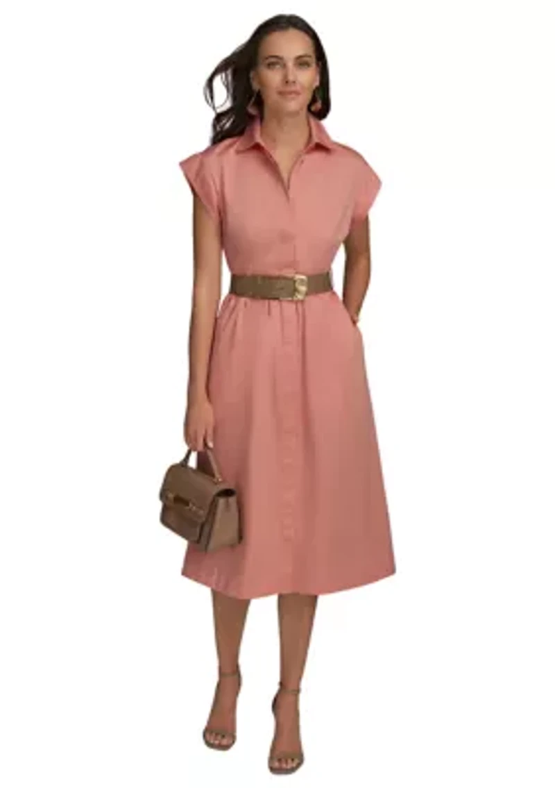 Women's Short Sleeve Belted Shirtdress