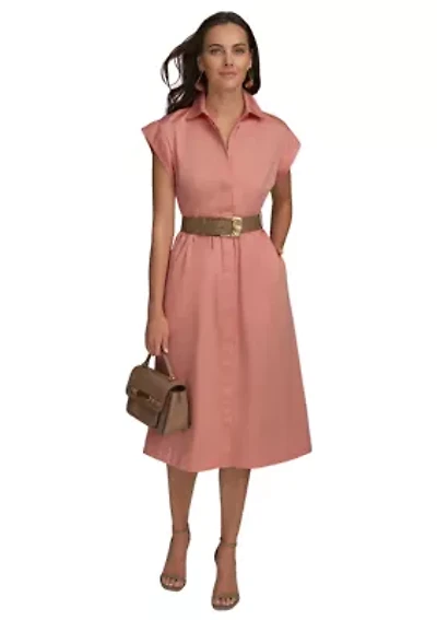 Women's Short Sleeve Belted Shirtdress