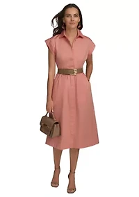 Women's Short Sleeve Belted Shirtdress