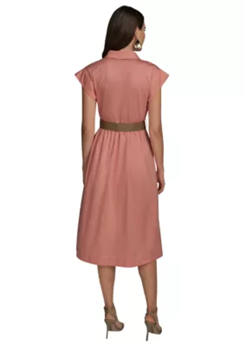Women's Short Sleeve Belted Shirtdress