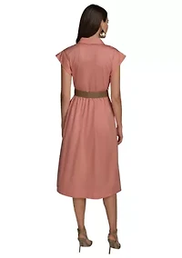 Women's Short Sleeve Belted Shirtdress