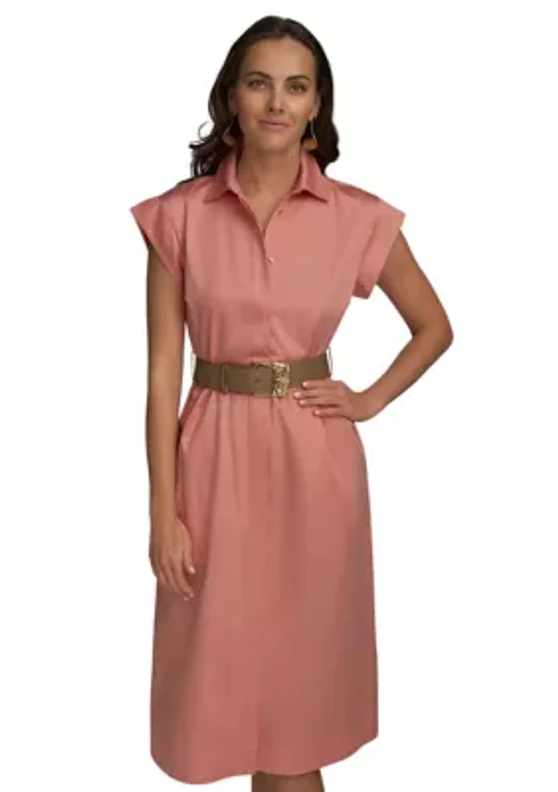 Women's Short Sleeve Belted Shirtdress