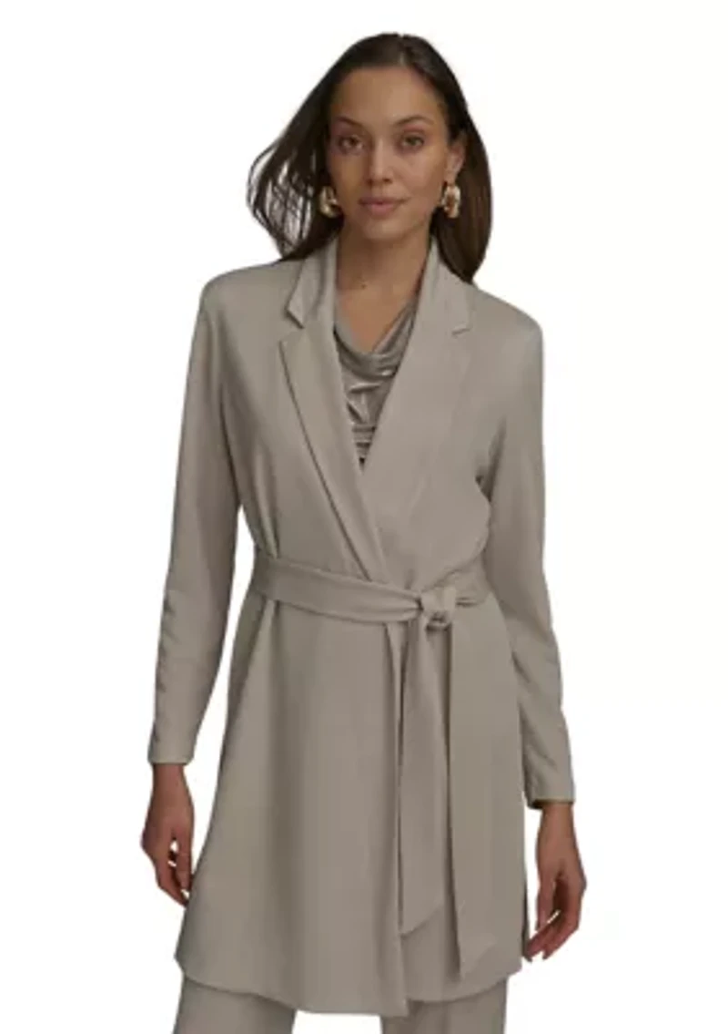 Women's Long Sleeve Notch Collar Tie Waist Cardigan