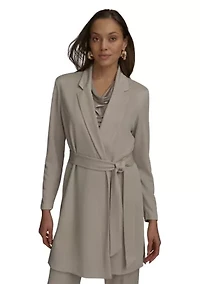 Women's Long Sleeve Notch Collar Tie Waist Cardigan