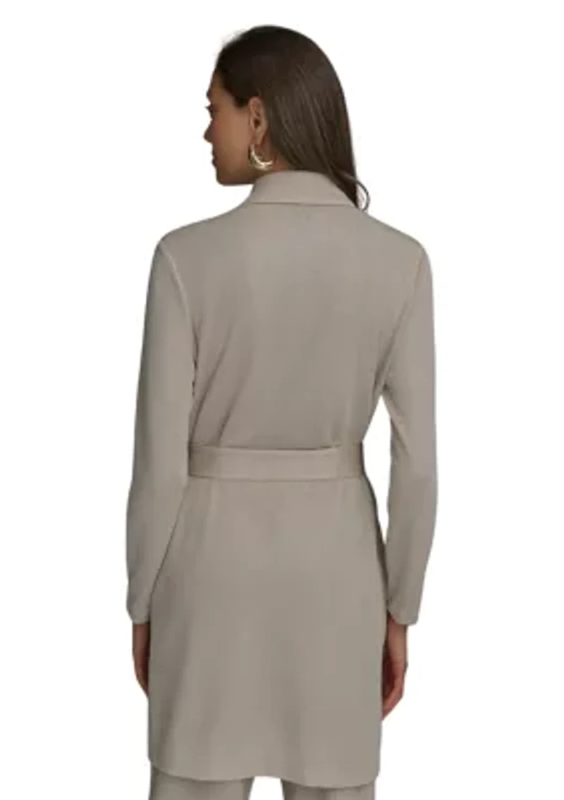 Women's Long Sleeve Notch Collar Tie Waist Cardigan