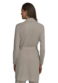 Women's Long Sleeve Notch Collar Tie Waist Cardigan