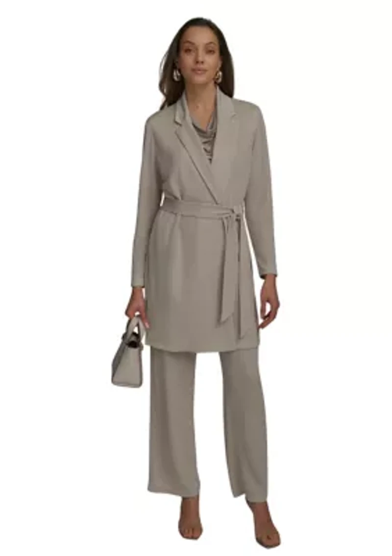 Women's Long Sleeve Notch Collar Tie Waist Cardigan