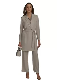 Women's Long Sleeve Notch Collar Tie Waist Cardigan
