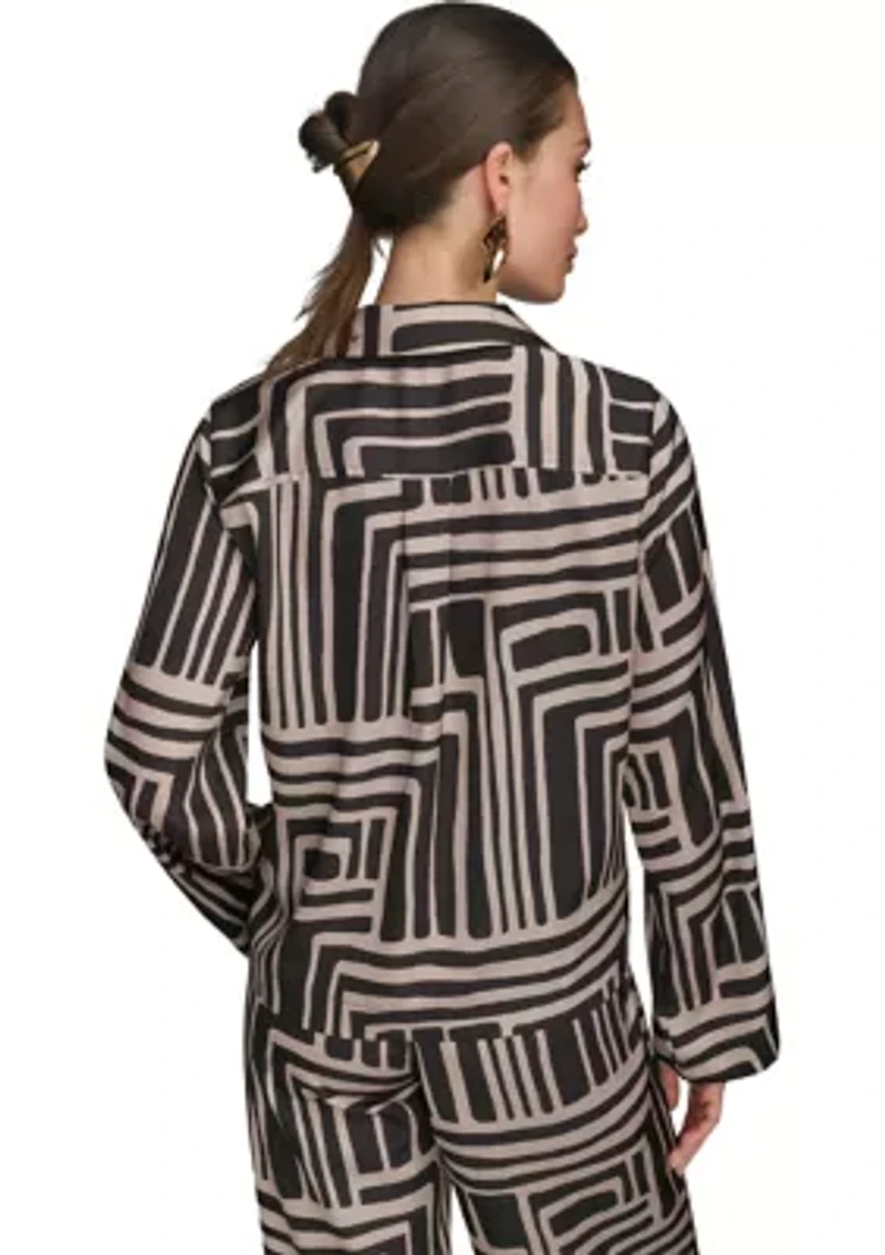 Women's Long Sleeve Geometric Print Collared Shirt