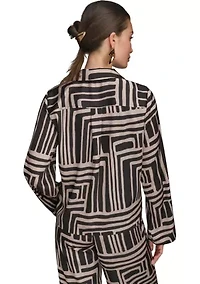 Women's Long Sleeve Geometric Print Collared Shirt