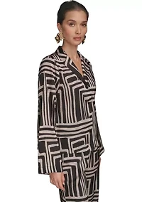 Women's Long Sleeve Geometric Print Collared Shirt