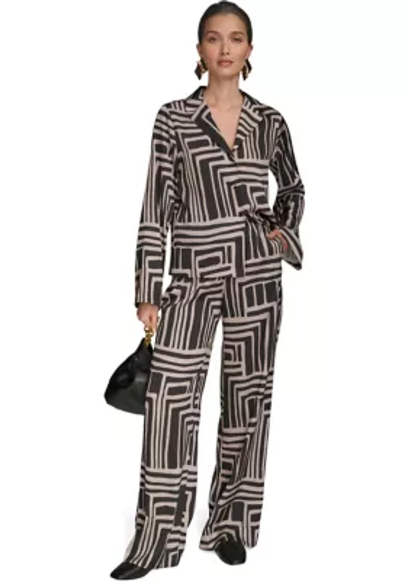 Women's Long Sleeve Geometric Print Collared Shirt