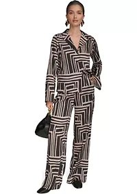 Women's Long Sleeve Geometric Print Collared Shirt