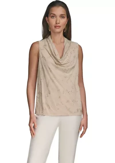 Women's Sleeveless Sequin Cowl Neck Blouse