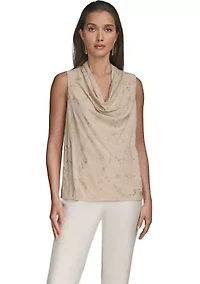 Women's Sleeveless Sequin Cowl Neck Blouse