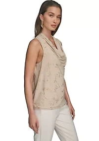 Women's Sleeveless Sequin Cowl Neck Blouse