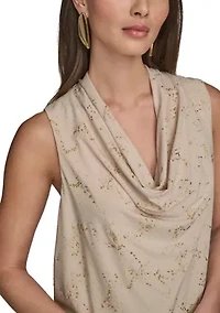 Women's Sleeveless Sequin Cowl Neck Blouse