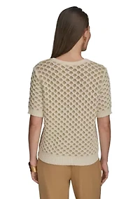 Women's Short Sleeve 2 Tone Honeycomb Sweater