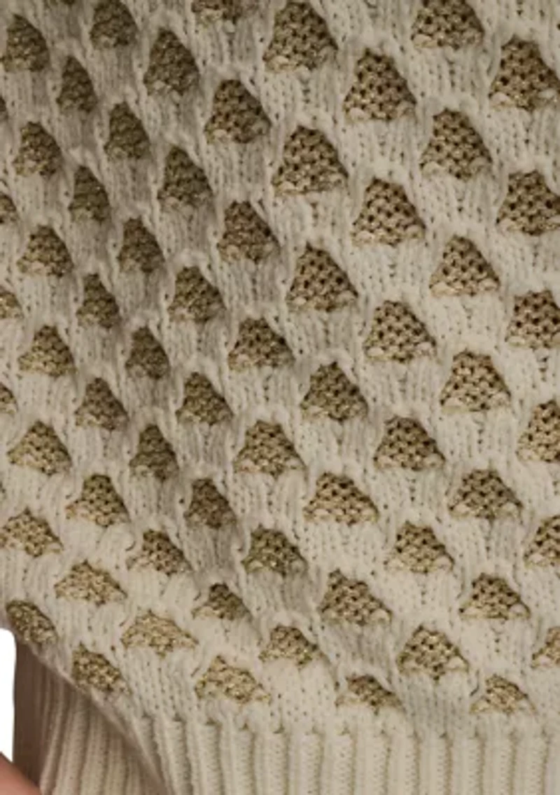 Women's Short Sleeve 2 Tone Honeycomb Sweater