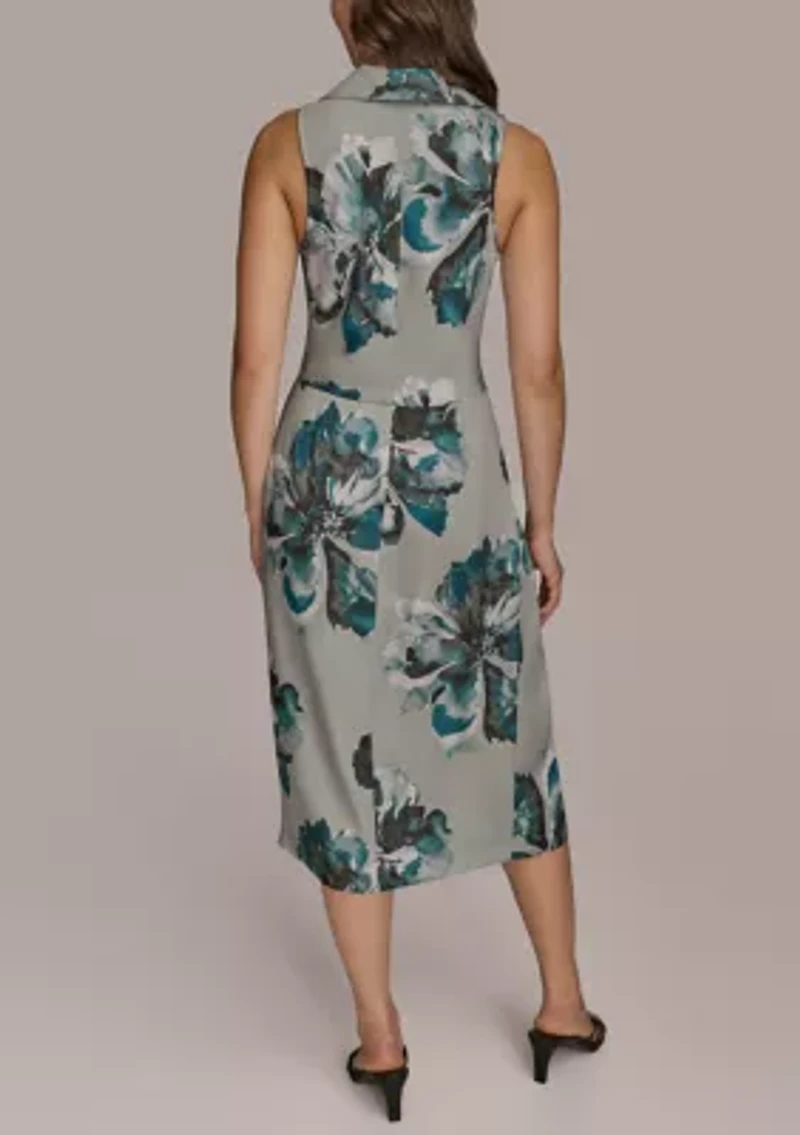 Women's Sleeveless Ruched Floral Hardware Dress