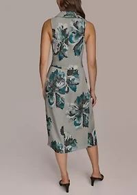 Women's Sleeveless Ruched Floral Hardware Dress