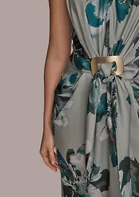 Women's Sleeveless Ruched Floral Hardware Dress