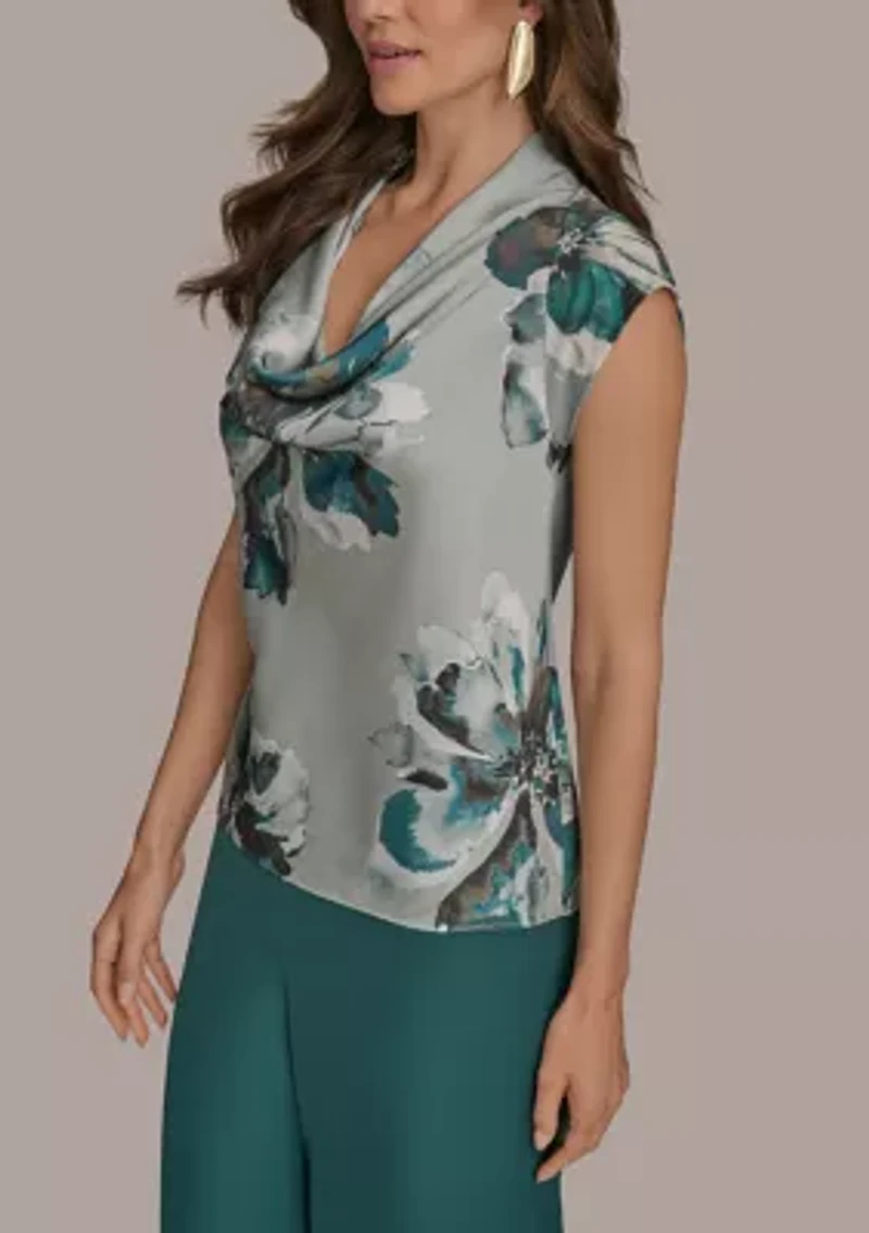 Women's Floral Printed Cowl Neck Blouse