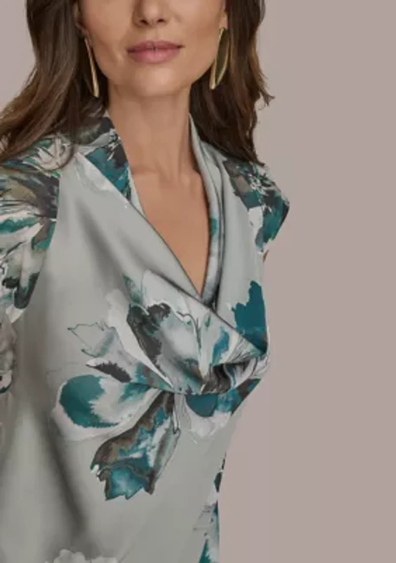 Women's Floral Printed Cowl Neck Blouse