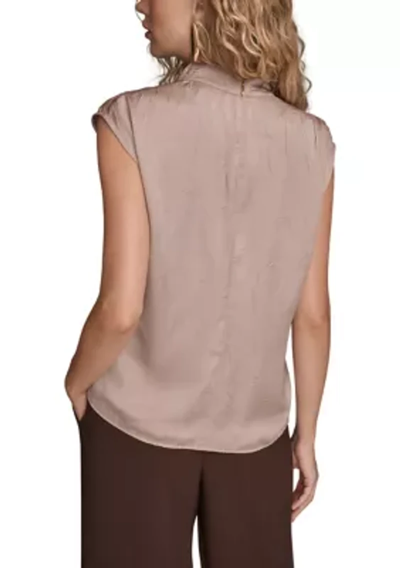 Women's Crinkle Cap Sleeve Cowl Neck Top