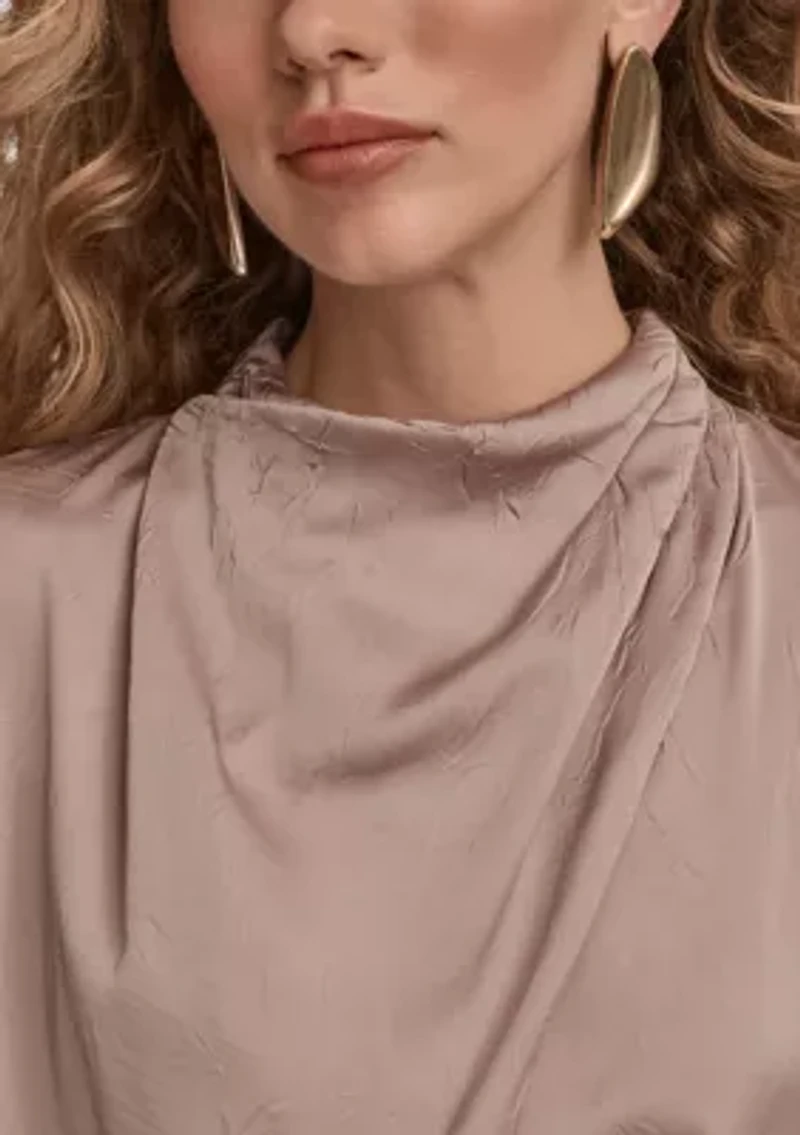 Women's Crinkle Cap Sleeve Cowl Neck Top