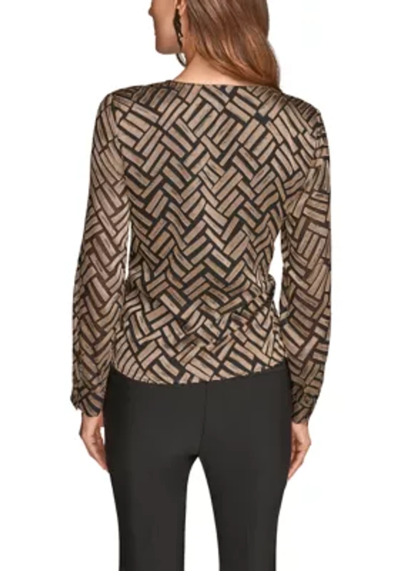 Women's Long Sleeve Wrap Chevron Burnout Dress
