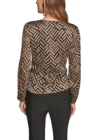 Women's Long Sleeve Wrap Chevron Burnout Dress