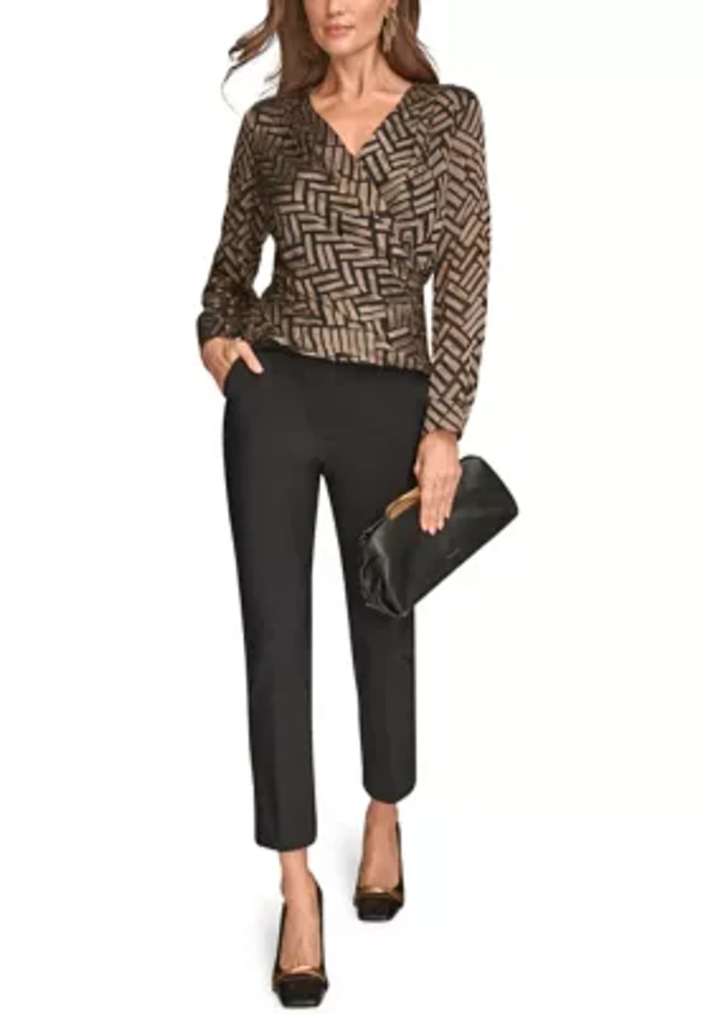 Women's Long Sleeve Wrap Chevron Burnout Dress