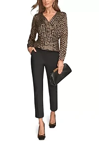 Women's Long Sleeve Wrap Chevron Burnout Dress