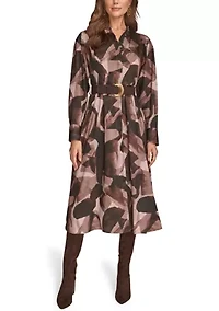 Women's Printed Long Sleeve Button Front Dress
