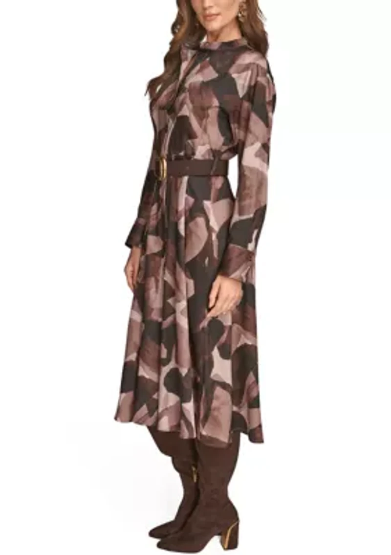 Women's Printed Long Sleeve Button Front Dress