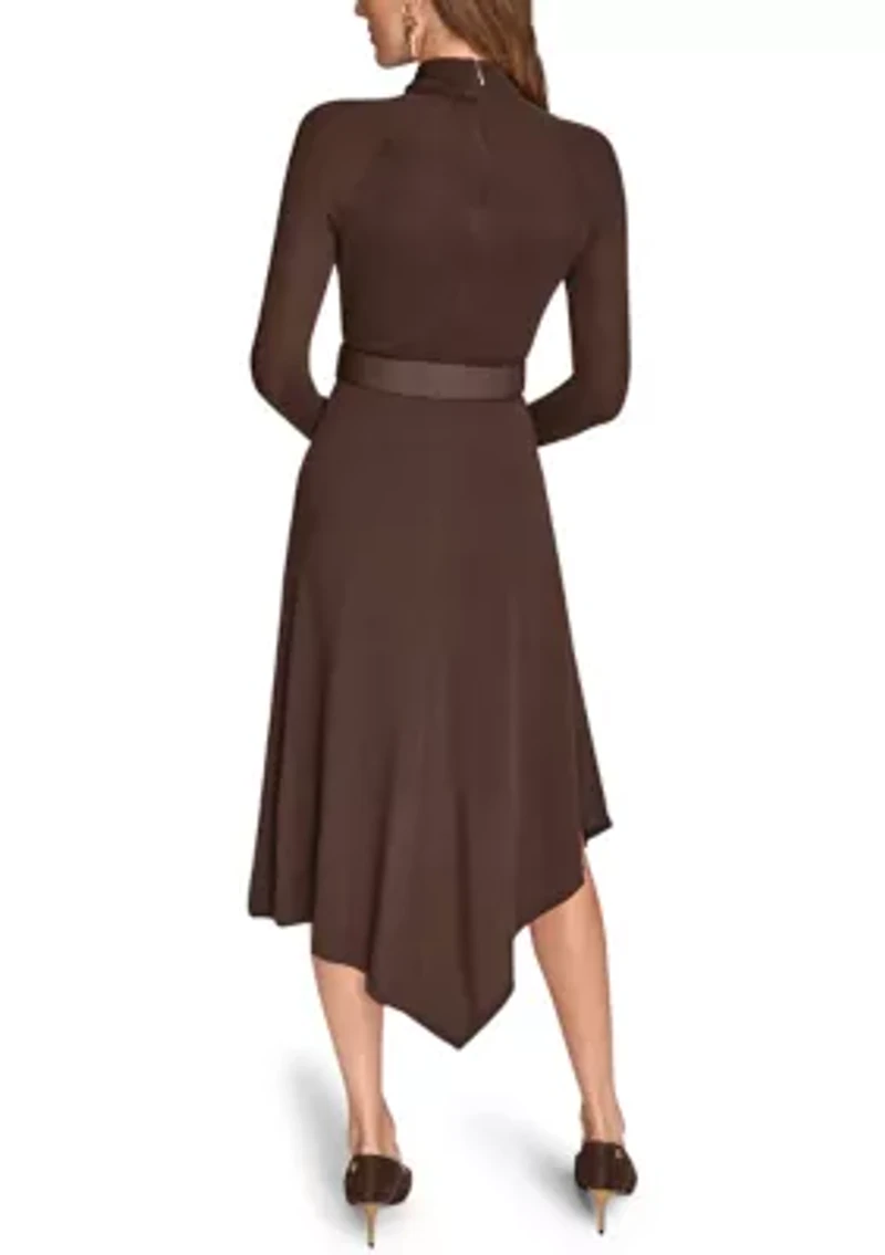 Women's Long Sleeve Mock Neck Angle Hem Dress