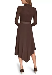 Women's Long Sleeve Mock Neck Angle Hem Dress