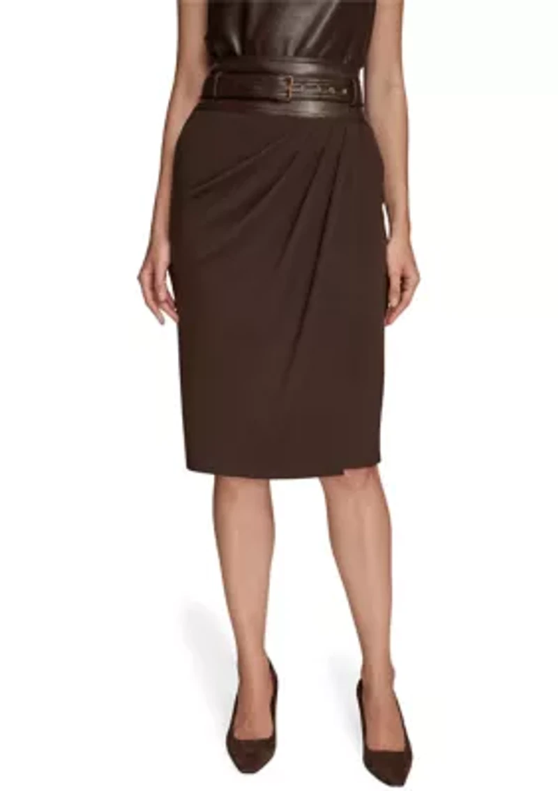 Women's Faux Wrap Belted Skirt