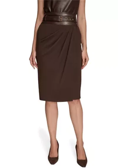 Women's Faux Wrap Belted Skirt