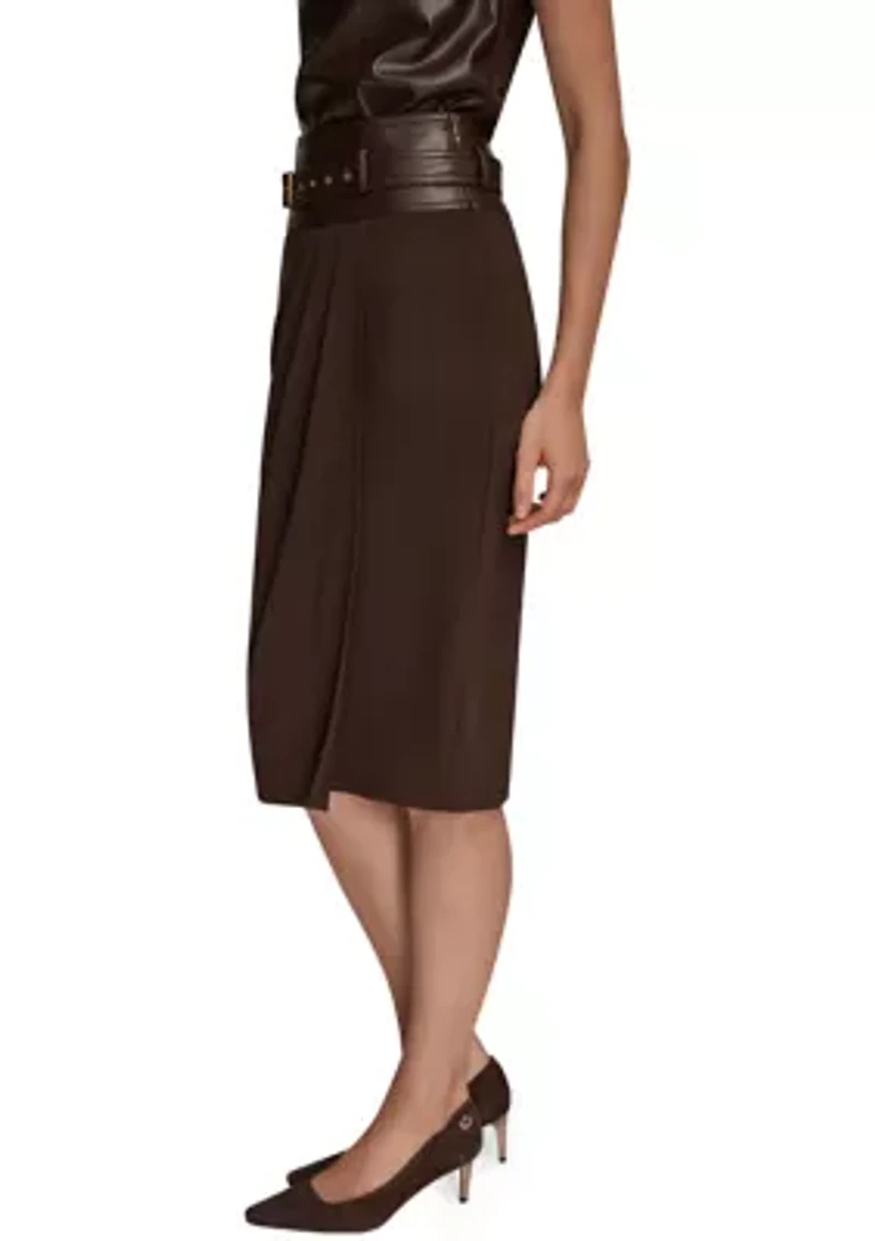 Women's Faux Wrap Belted Skirt