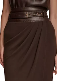 Women's Faux Wrap Belted Skirt