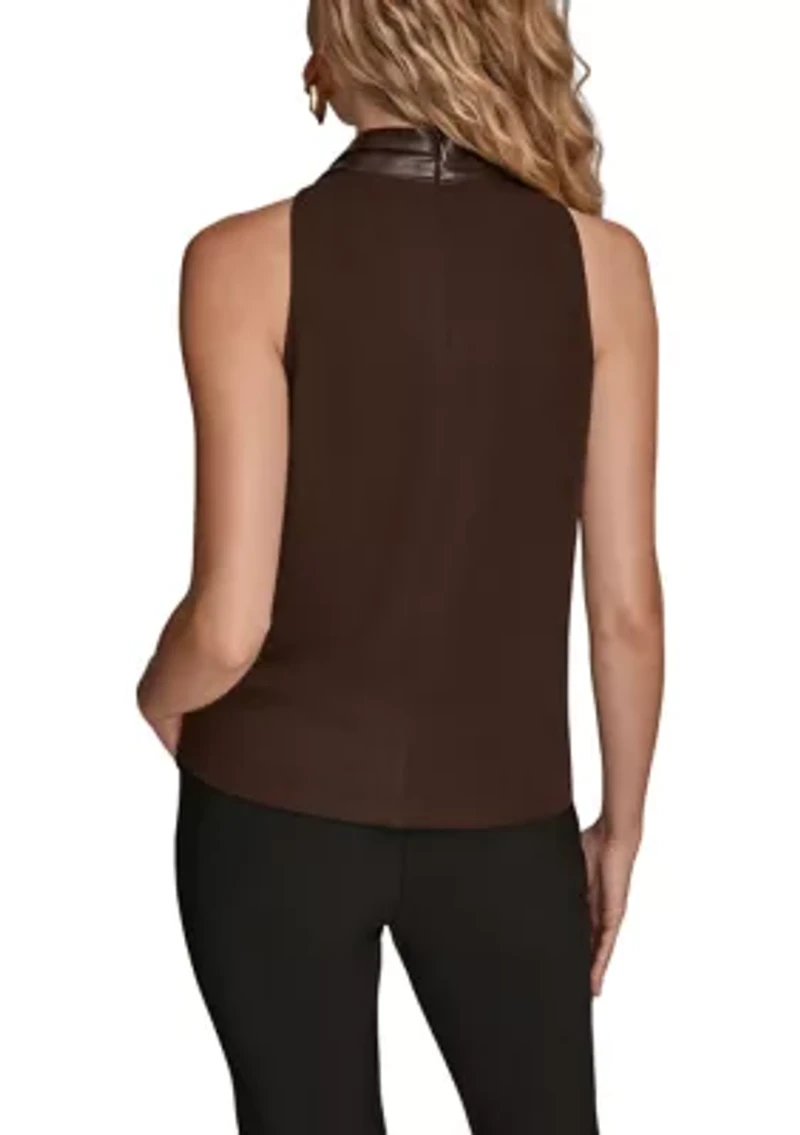 Women's Sleeveless Mock Neck Pleated Shoulder Top
