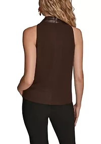 Women's Sleeveless Mock Neck Pleated Shoulder Top
