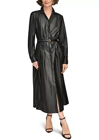 Women's Long Sleeve Collared Faux Leather Dress