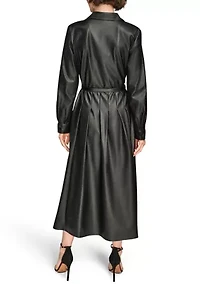 Women's Long Sleeve Collared Faux Leather Dress